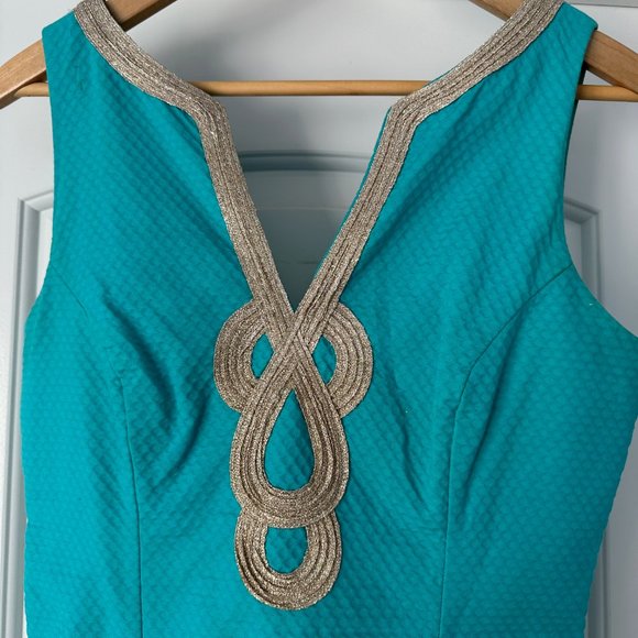 Lilly Pulitzer Janice Shift Dress, Teal and Gold, Size 6 - Picture 6 of 6